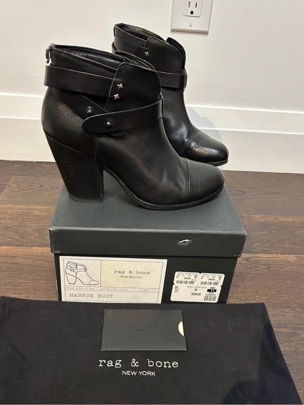 rag & bone Black Harrow Stud-Trim Leather Ankle Boots